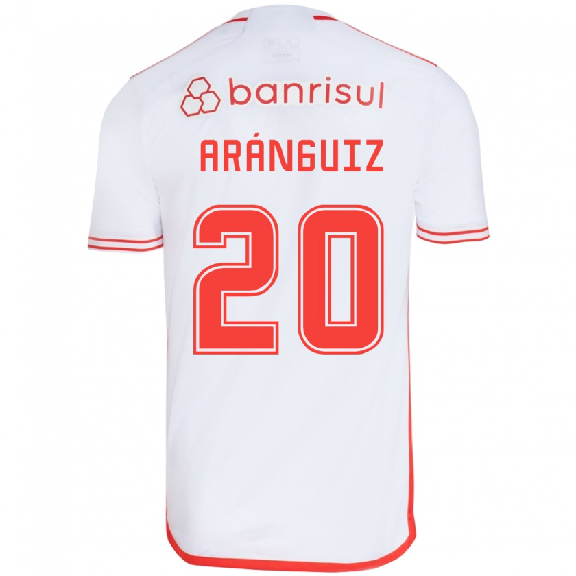 Kandiny Niño Camiseta Charles Aránguiz #20 Blanco Rojo 2ª Equipación 2024/25 La Camisa Chile