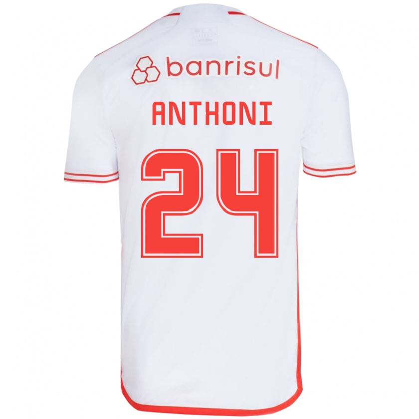 Kandiny Niño Camiseta Anthoni #24 Blanco Rojo 2ª Equipación 2024/25 La Camisa Chile