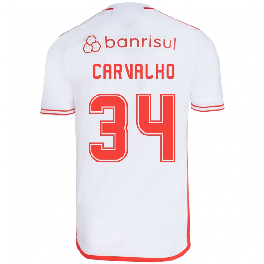 Kandiny Niño Camiseta Gabriel Carvalho #34 Blanco Rojo 2ª Equipación 2024/25 La Camisa Chile