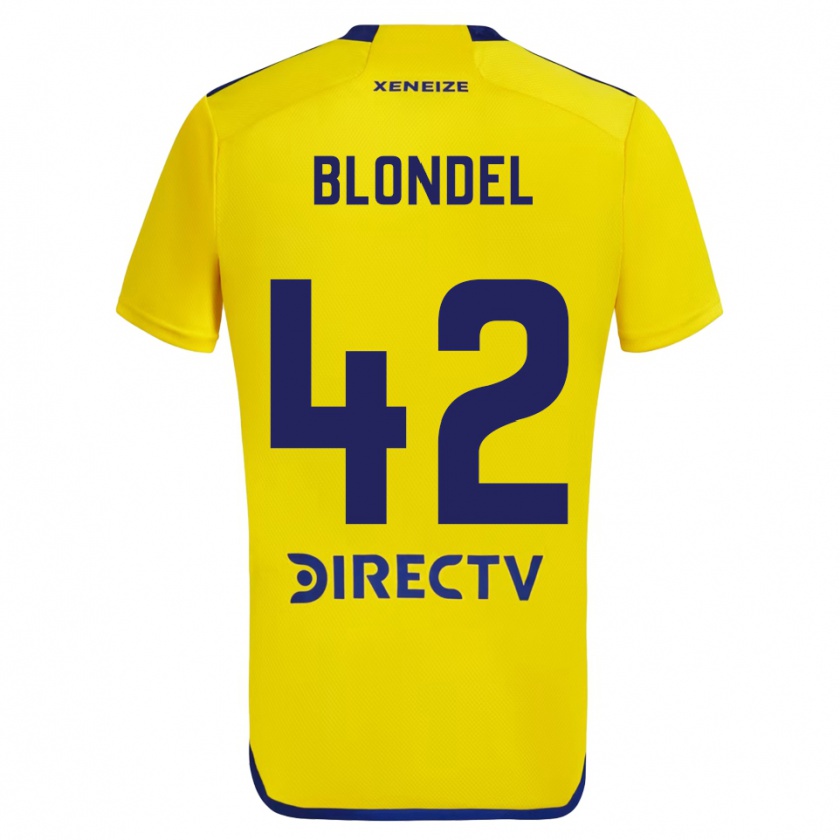 Kandiny Niño Camiseta Lucas Blondel #42 Amarillo Azul 2ª Equipación 2024/25 La Camisa Chile