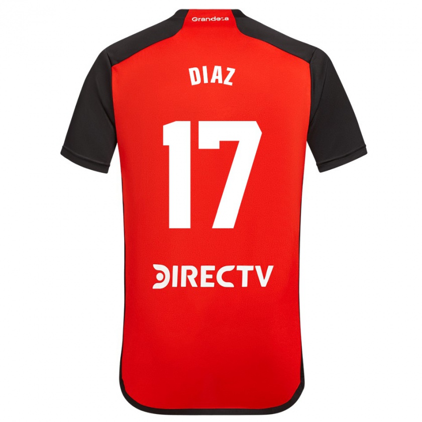 Kandiny Niño Camiseta Paulo Díaz #17 Rojo Negro Blanco 2ª Equipación 2024/25 La Camisa Chile