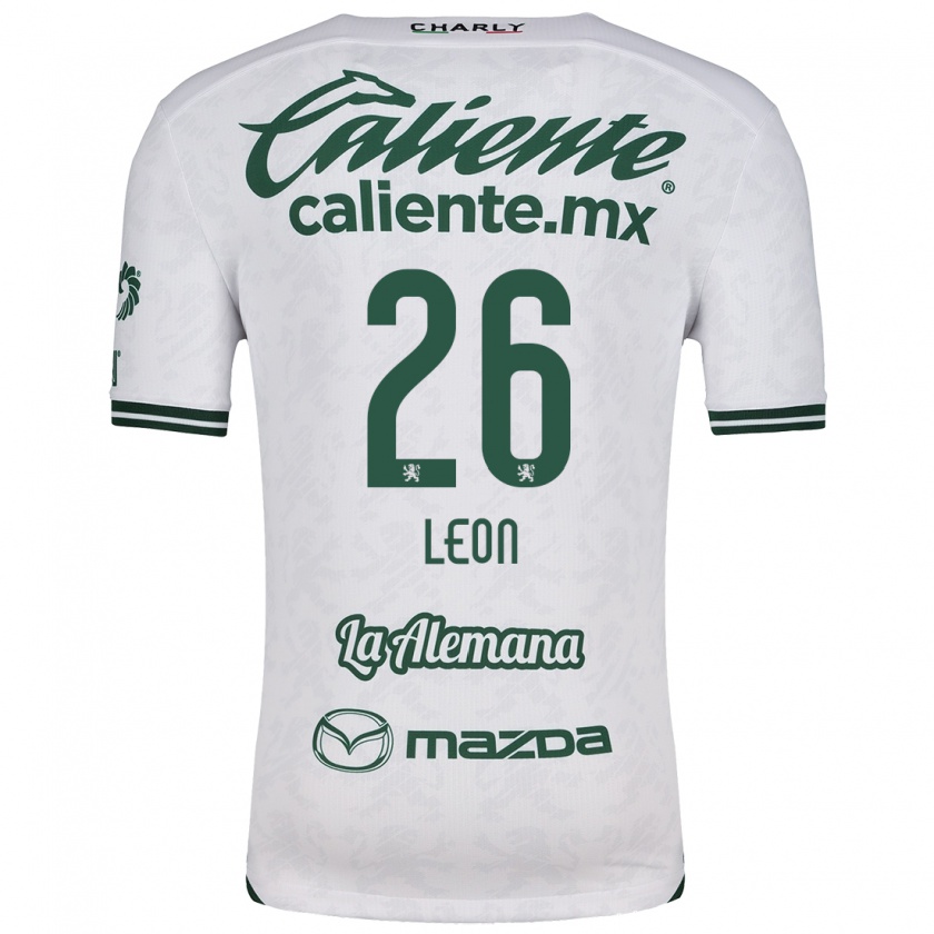 Kandiny Niño Camiseta Armando León #26 Blanco Verde 2ª Equipación 2024/25 La Camisa Chile