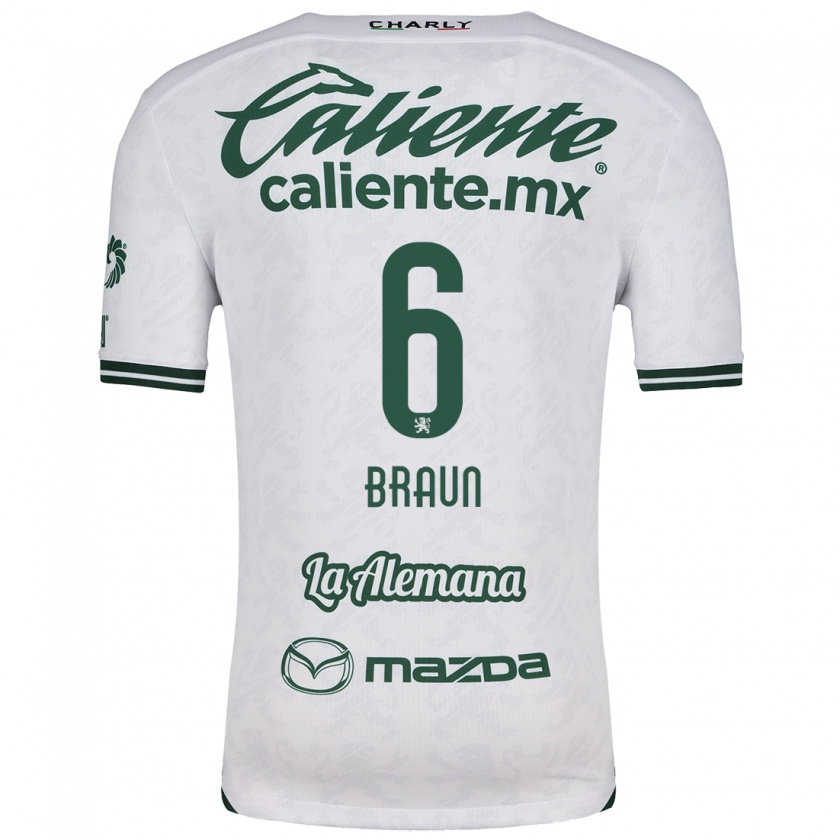 Kandiny Niño Camiseta Sophia Braun #6 Blanco Verde 2ª Equipación 2024/25 La Camisa Chile