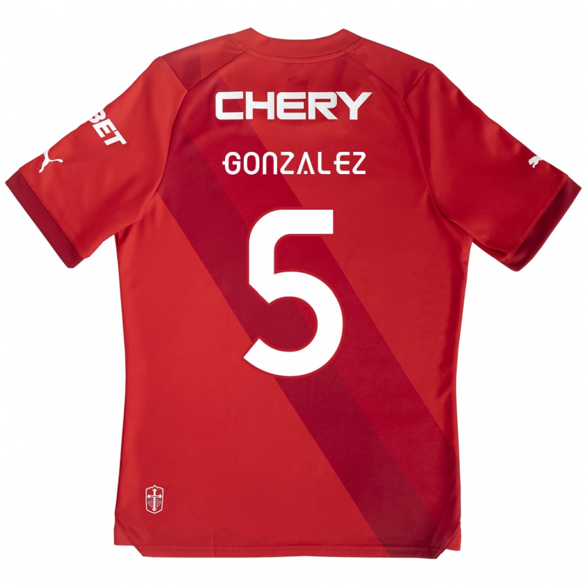 Kandiny Niño Camiseta Daniel González #5 Rojo Blanco 2ª Equipación 2024/25 La Camisa Chile