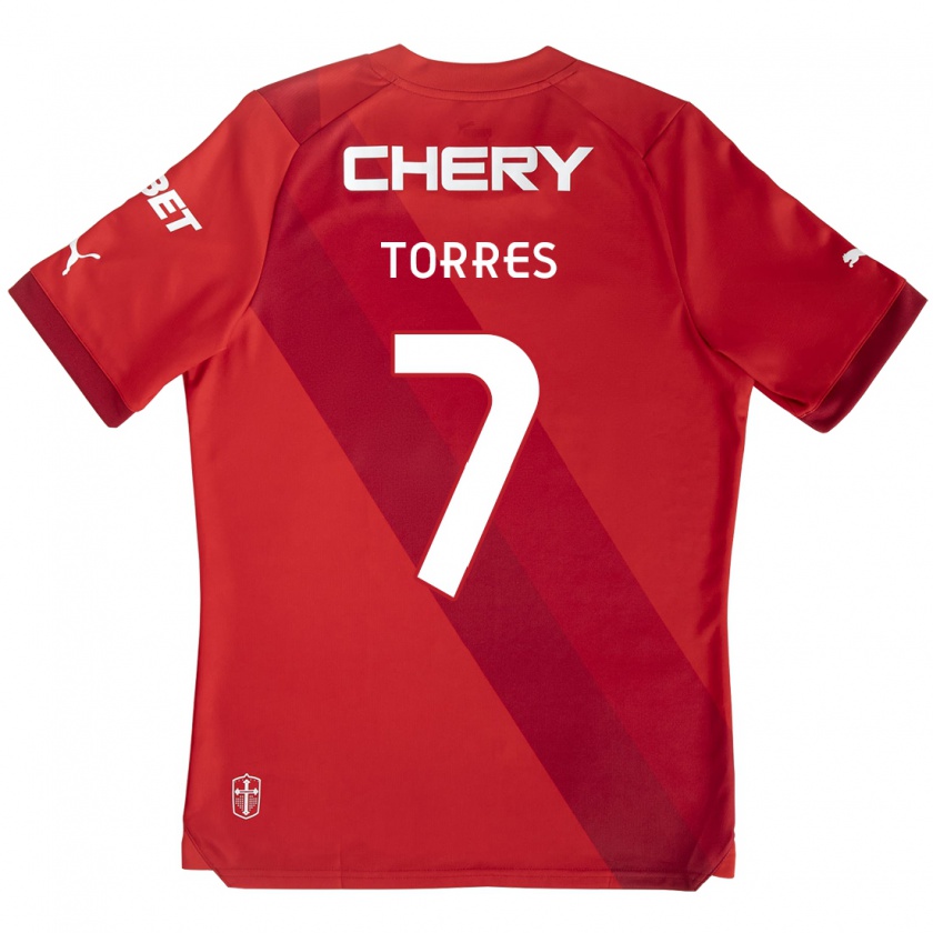 Kandiny Niño Camiseta Joaquín Torres #7 Rojo Blanco 2ª Equipación 2024/25 La Camisa Chile