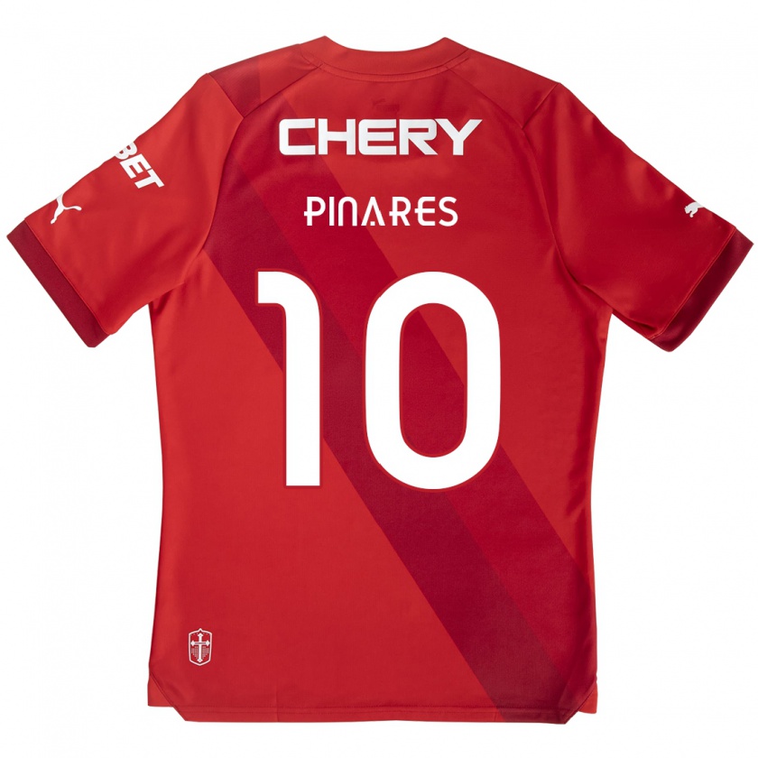 Kandiny Niño Camiseta César Pinares #10 Rojo Blanco 2ª Equipación 2024/25 La Camisa Chile