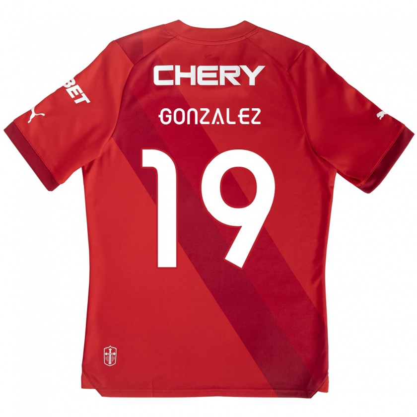 Kandiny Niño Camiseta Bryan González #19 Rojo Blanco 2ª Equipación 2024/25 La Camisa Chile