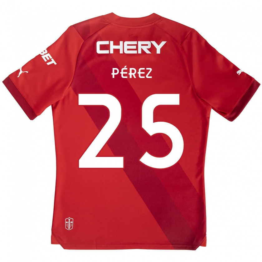 Kandiny Niño Camiseta Sebastián Pérez #25 Rojo Blanco 2ª Equipación 2024/25 La Camisa Chile