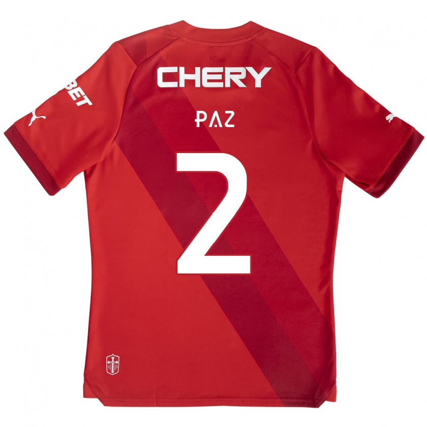 Kandiny Niño Camiseta Nehuén Paz #2 Rojo Blanco 2ª Equipación 2024/25 La Camisa Chile