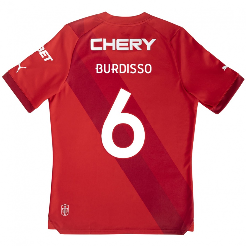 Kandiny Niño Camiseta Guillermo Burdisso #6 Rojo Blanco 2ª Equipación 2024/25 La Camisa Chile