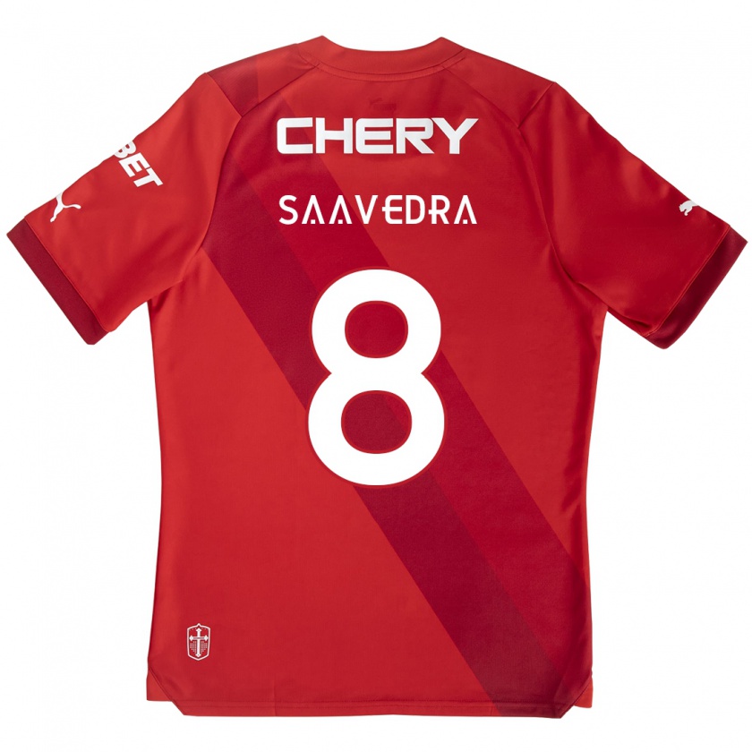 Kandiny Niño Camiseta Ignacio Saavedra #8 Rojo Blanco 2ª Equipación 2024/25 La Camisa Chile