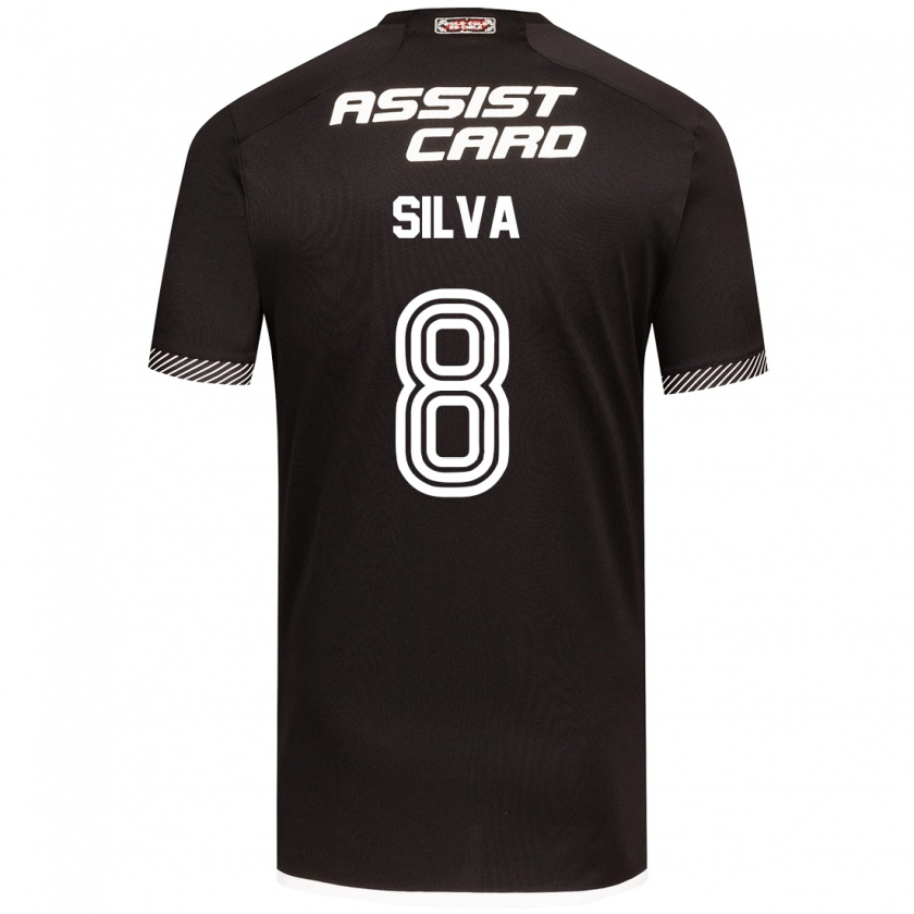 Kandiny Niño Camiseta Bastián Silva #8 Blanco Negro 2ª Equipación 2024/25 La Camisa Chile