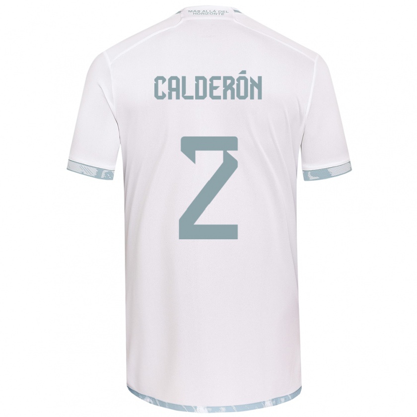 Kandiny Niño Camiseta Franco Calderón #2 Gris Blanco 2ª Equipación 2024/25 La Camisa Chile