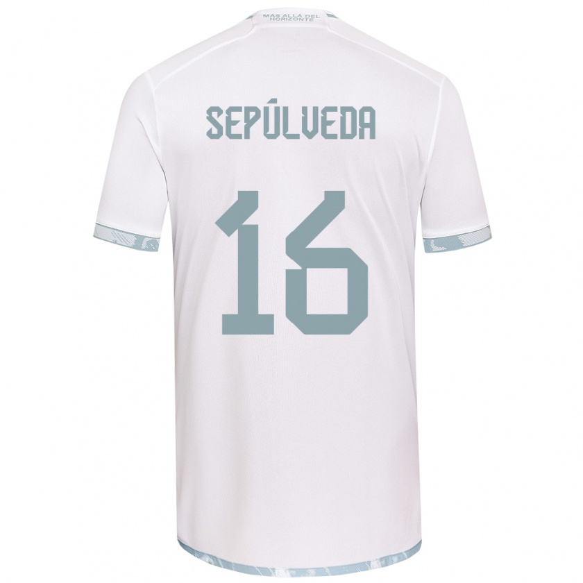 Kandiny Niño Camiseta Matías Sepúlveda #16 Gris Blanco 2ª Equipación 2024/25 La Camisa Chile