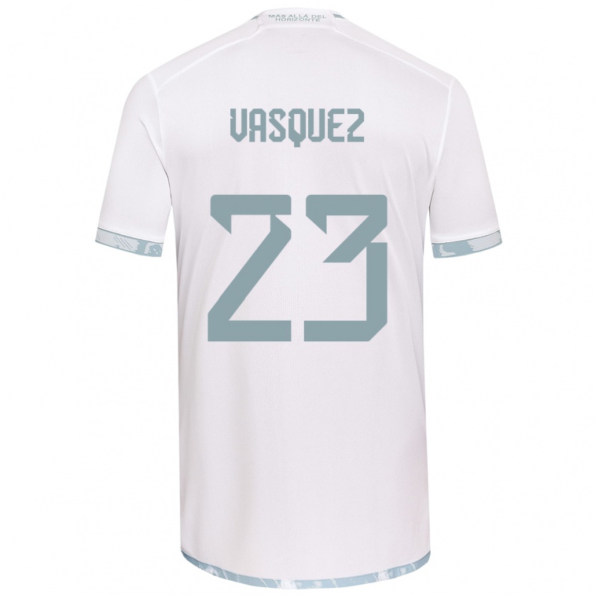 Kandiny Niño Camiseta Ignacio Vásquez #23 Gris Blanco 2ª Equipación 2024/25 La Camisa Chile