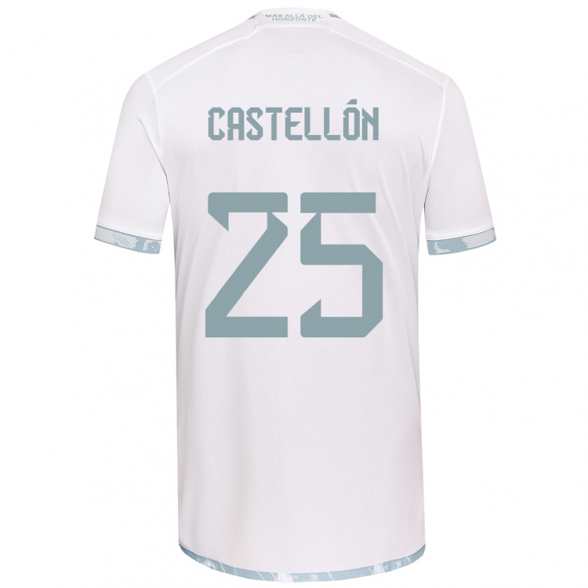 Kandiny Niño Camiseta Gabriel Castellón #25 Gris Blanco 2ª Equipación 2024/25 La Camisa Chile