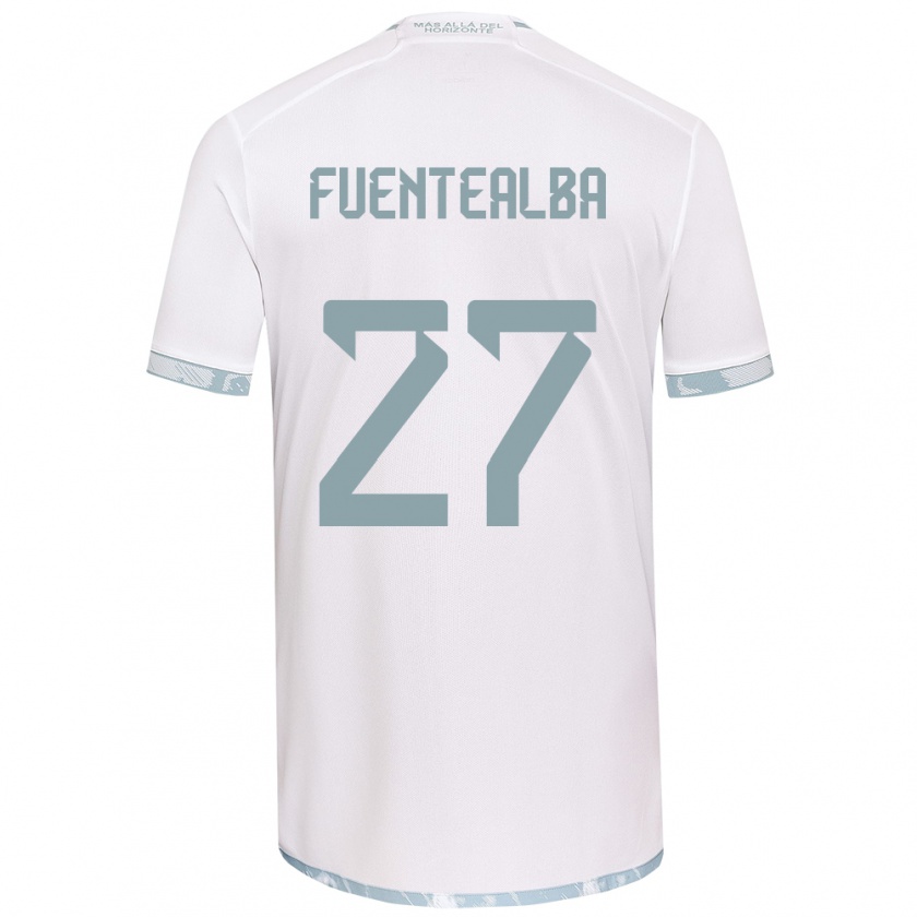 Kandiny Niño Camiseta Jeison Fuentealba #27 Gris Blanco 2ª Equipación 2024/25 La Camisa Chile