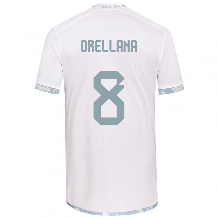 Kandiny Niño Camiseta Denisse Orellana #8 Gris Blanco 2ª Equipación 2024/25 La Camisa Chile