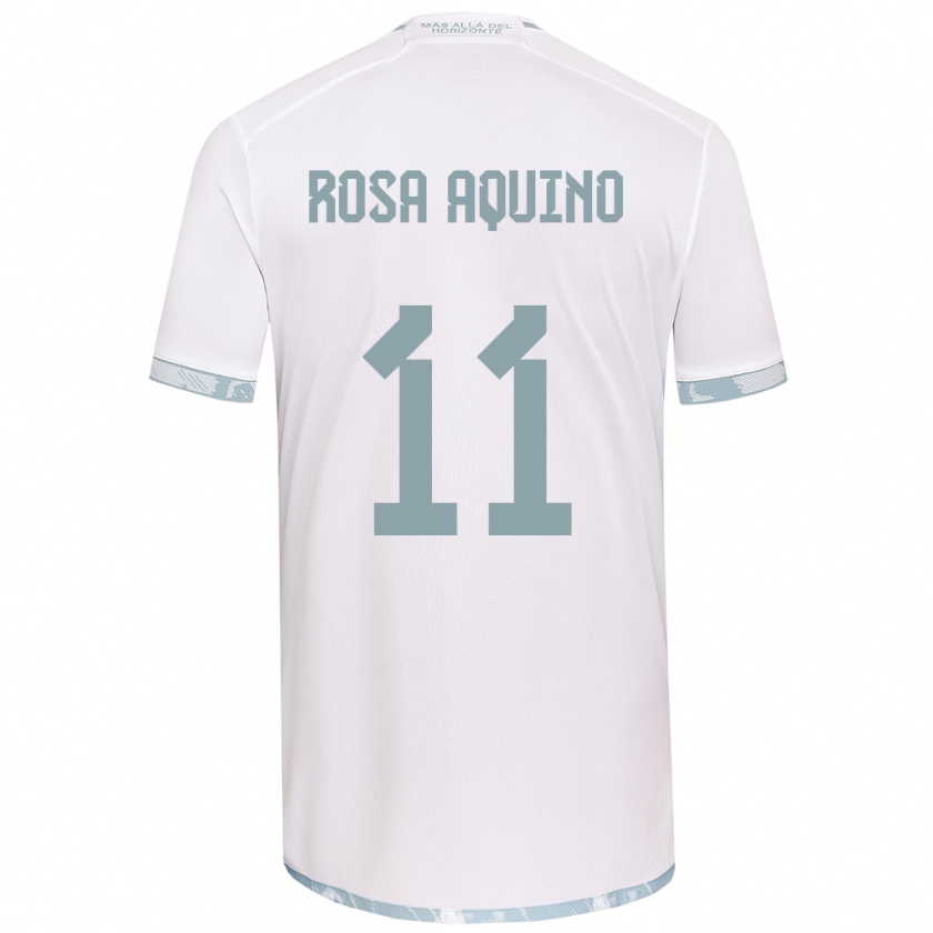 Kandiny Niño Camiseta Rosa Aquino #11 Gris Blanco 2ª Equipación 2024/25 La Camisa Chile