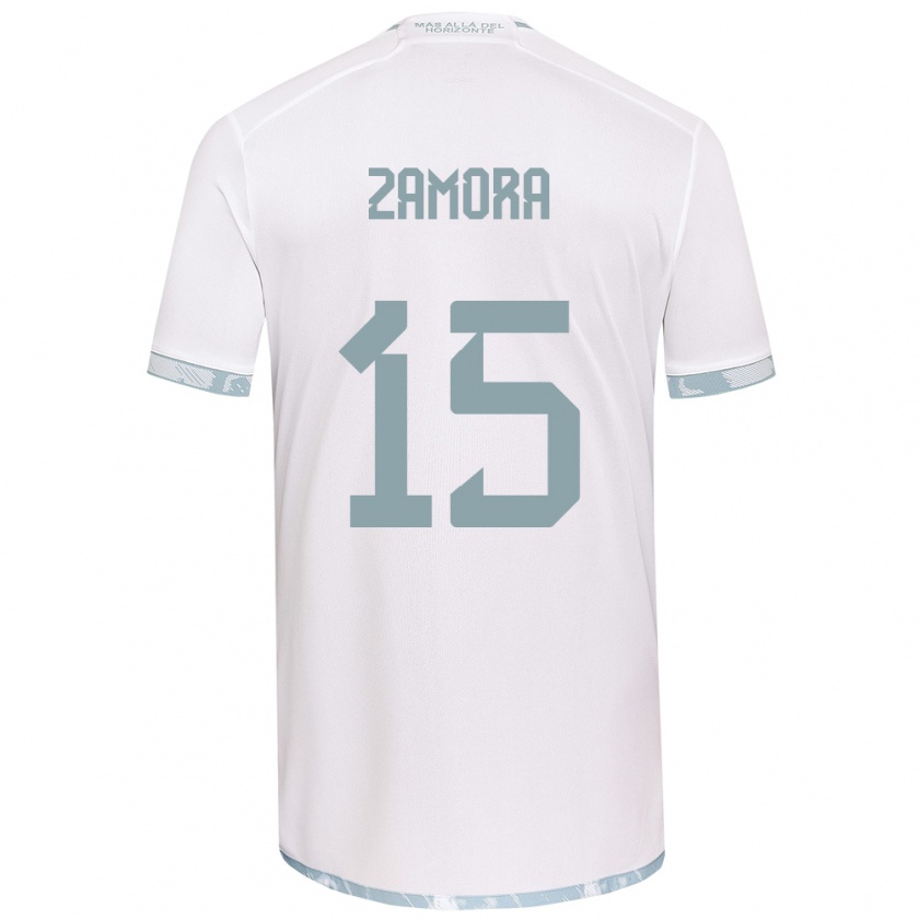 Kandiny Niño Camiseta Daniela Zamora #15 Gris Blanco 2ª Equipación 2024/25 La Camisa Chile