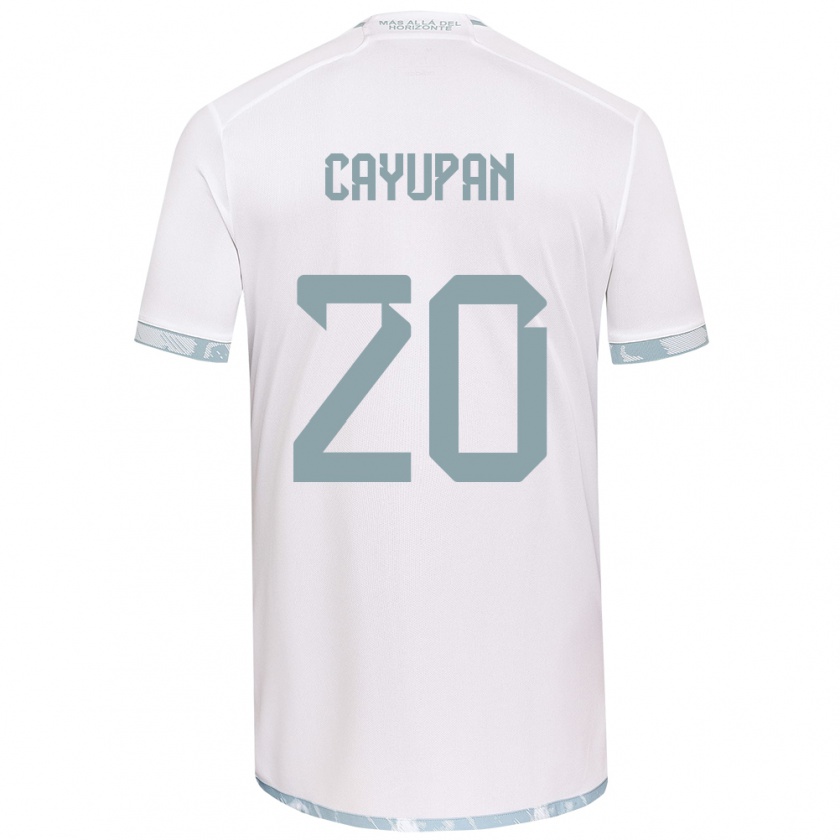 Kandiny Niño Camiseta Natalia Cayupán #20 Gris Blanco 2ª Equipación 2024/25 La Camisa Chile