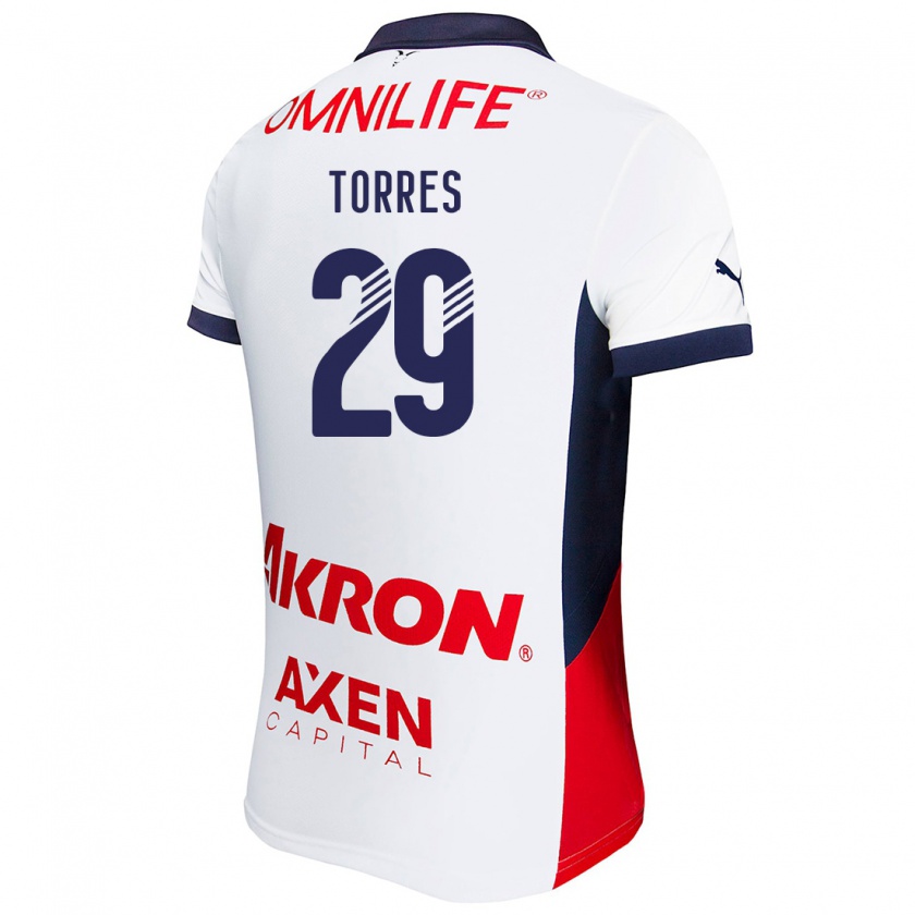 Kandiny Niño Camiseta Alan Torres #29 Blanco Rojo Azul 2ª Equipación 2024/25 La Camisa Chile