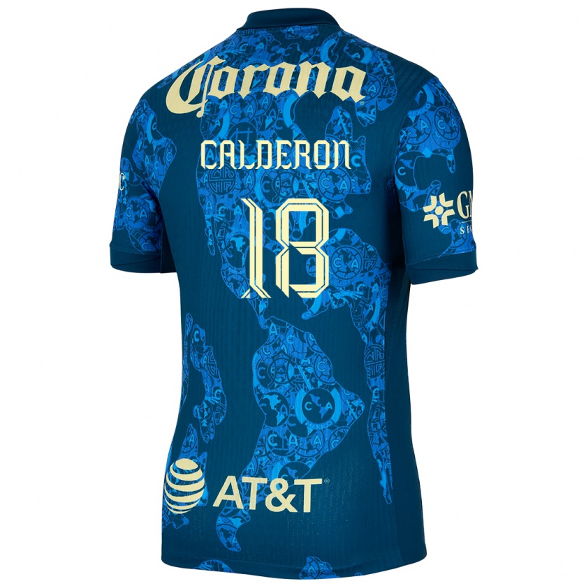 Kandiny Niño Camiseta Cristian Calderón #18 Azul Amarillo 2ª Equipación 2024/25 La Camisa Chile