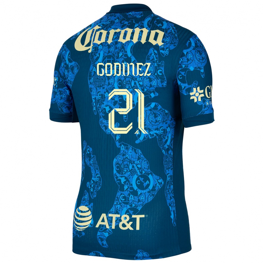 Kandiny Niño Camiseta Alexandra Godinez #21 Azul Amarillo 2ª Equipación 2024/25 La Camisa Chile