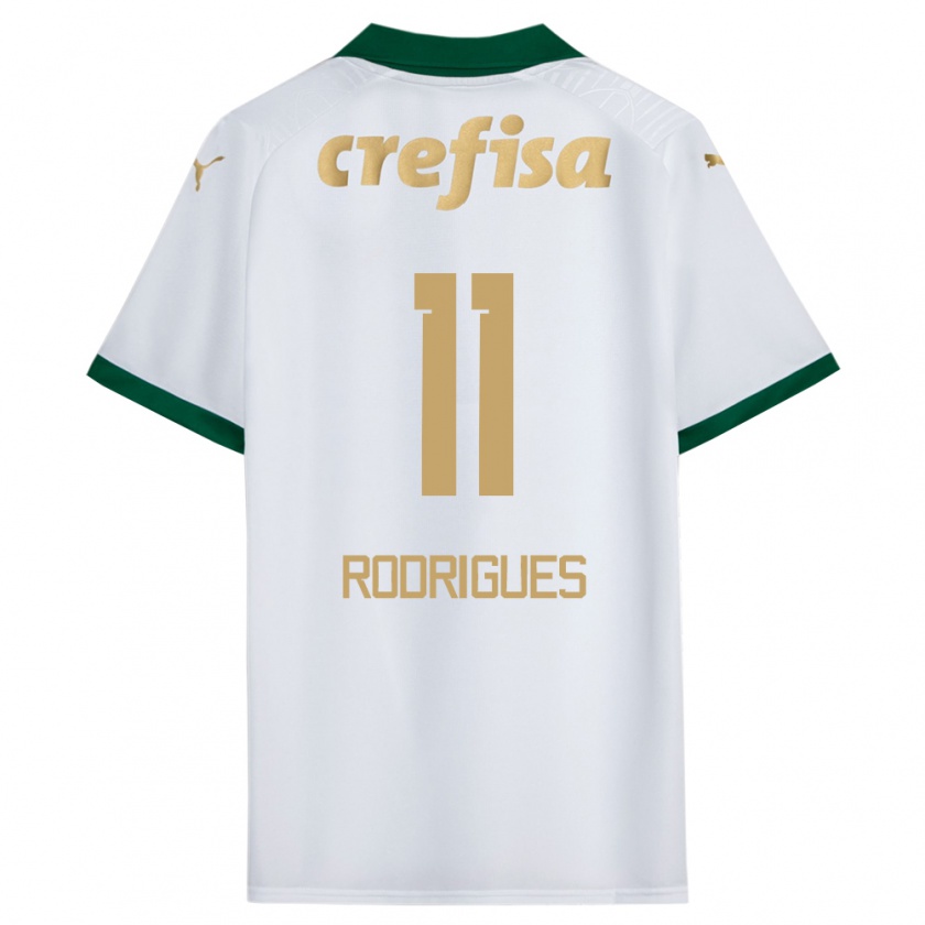 Kandiny Niño Camiseta Bruno Rodrigues #11 Blanco Verde 2ª Equipación 2024/25 La Camisa Chile