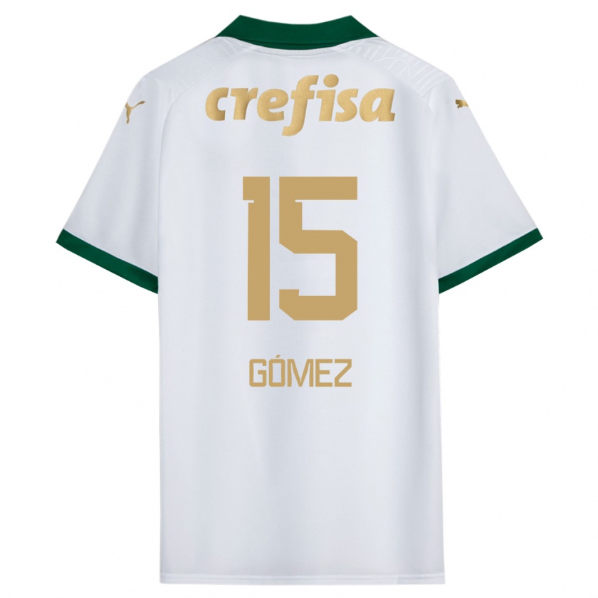 Kandiny Niño Camiseta Gustavo Gómez #15 Blanco Verde 2ª Equipación 2024/25 La Camisa Chile