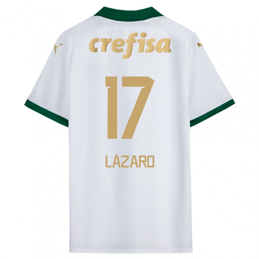 Kandiny Niño Camiseta Lázaro #17 Blanco Verde 2ª Equipación 2024/25 La Camisa Chile