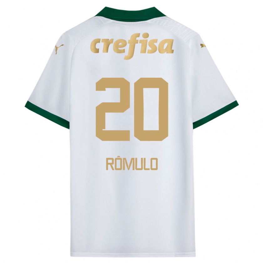 Kandiny Niño Camiseta Rômulo #20 Blanco Verde 2ª Equipación 2024/25 La Camisa Chile