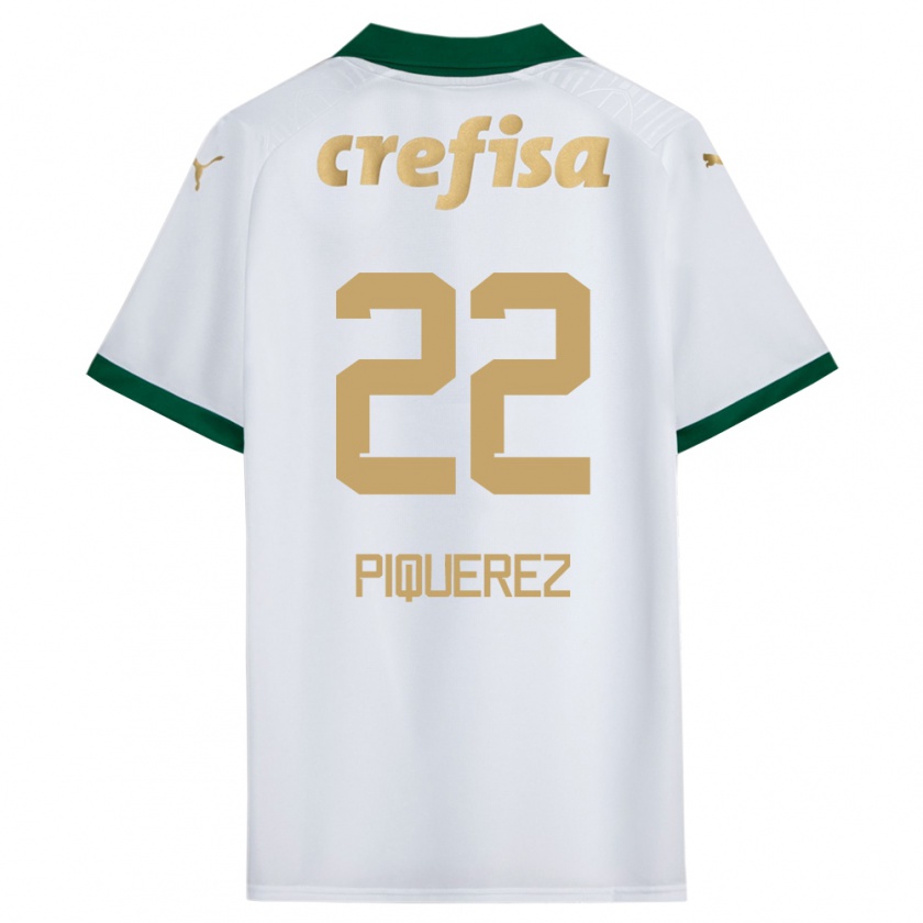 Kandiny Niño Camiseta Joaquín Piquerez #22 Blanco Verde 2ª Equipación 2024/25 La Camisa Chile