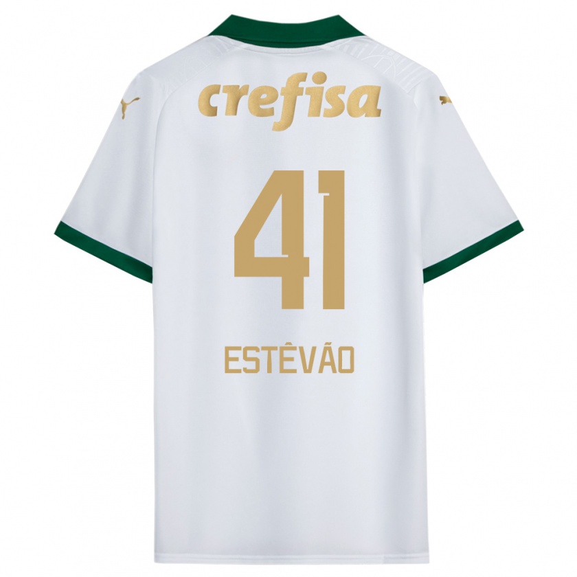 Kandiny Niño Camiseta Estêvão #41 Blanco Verde 2ª Equipación 2024/25 La Camisa Chile