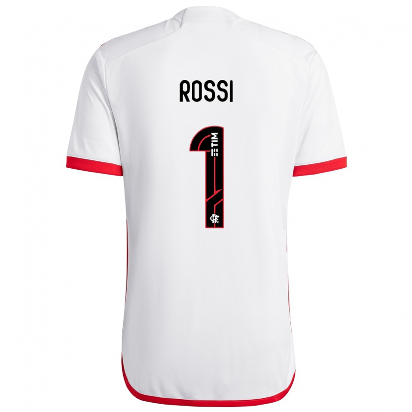 Kandiny Niño Camiseta Agustín Rossi #1 Blanco Rojo 2ª Equipación 2024/25 La Camisa Chile