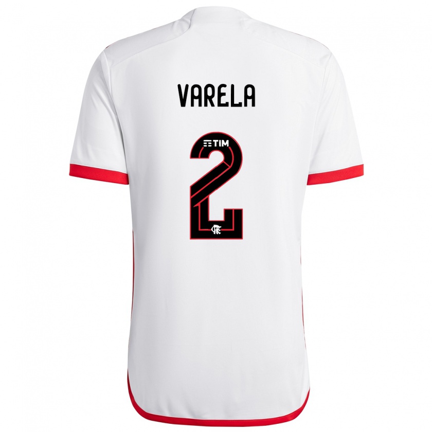 Kandiny Niño Camiseta Guillermo Varela #2 Blanco Rojo 2ª Equipación 2024/25 La Camisa Chile