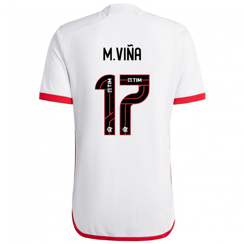 Kandiny Niño Camiseta Matías Viña #17 Blanco Rojo 2ª Equipación 2024/25 La Camisa Chile