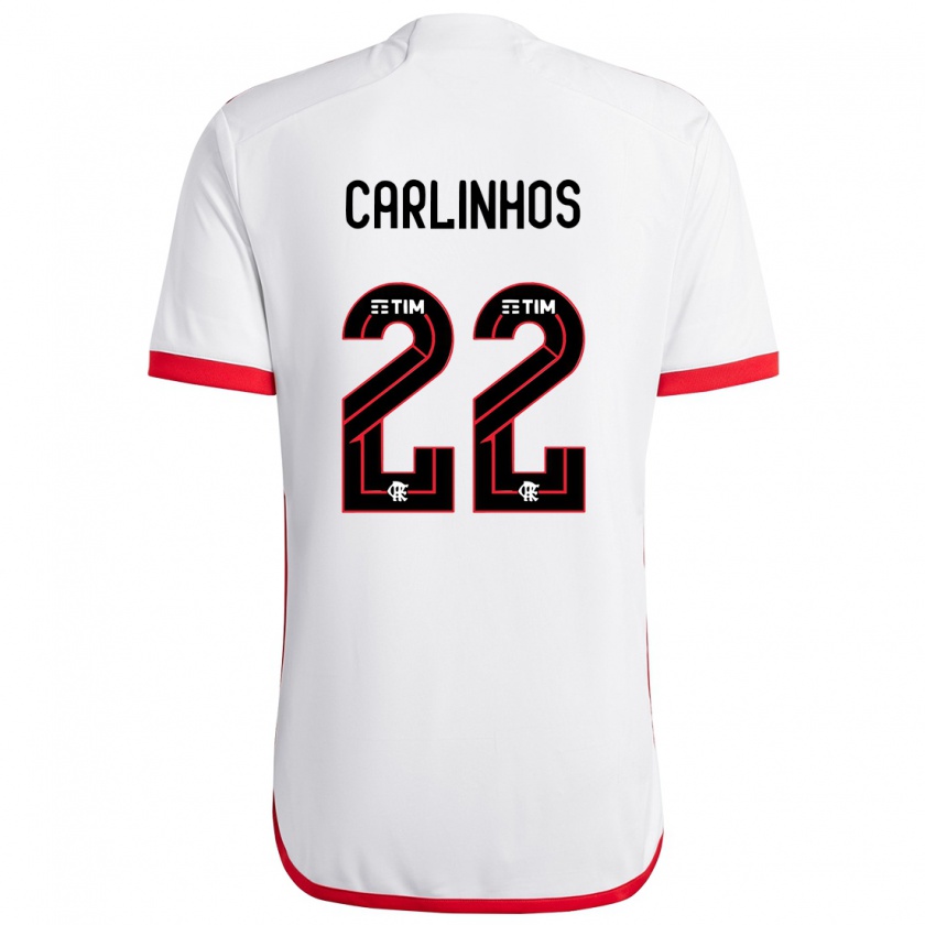 Kandiny Niño Camiseta Carlinhos #22 Blanco Rojo 2ª Equipación 2024/25 La Camisa Chile