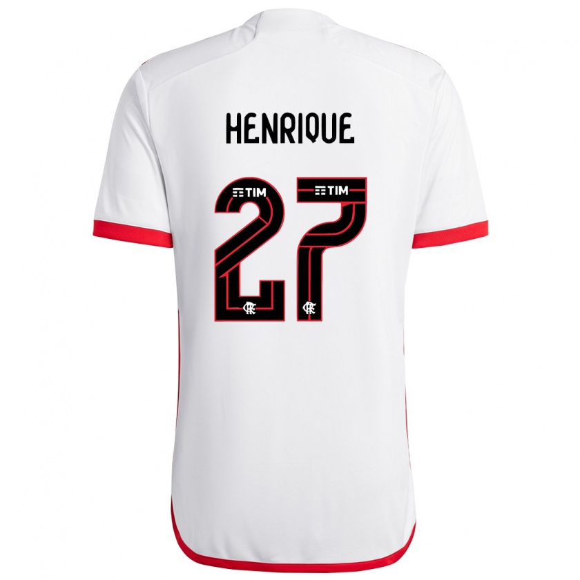 Kandiny Niño Camiseta Bruno Henrique #27 Blanco Rojo 2ª Equipación 2024/25 La Camisa Chile