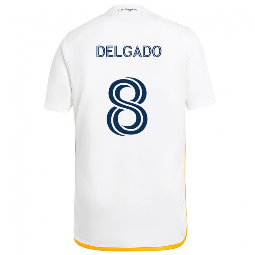 Kandiny Hombre Camiseta Mark Delgado #8 Blanco Amarillo 1ª Equipación 2024/25 La Camisa Chile