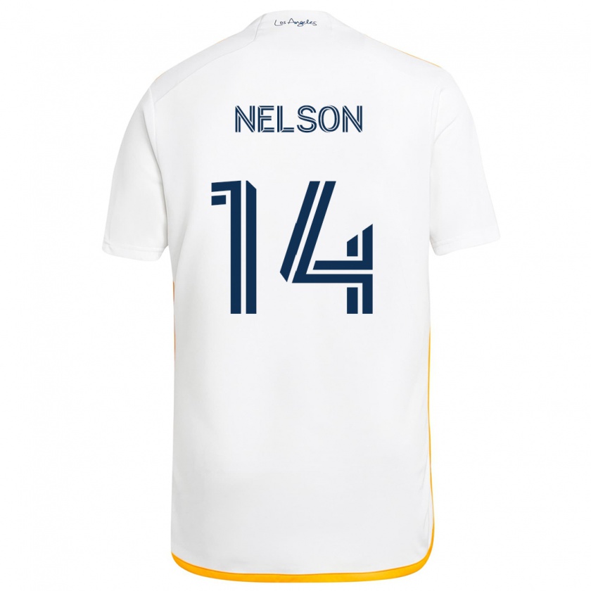 Kandiny Hombre Camiseta John Nelson #14 Blanco Amarillo 1ª Equipación 2024/25 La Camisa Chile