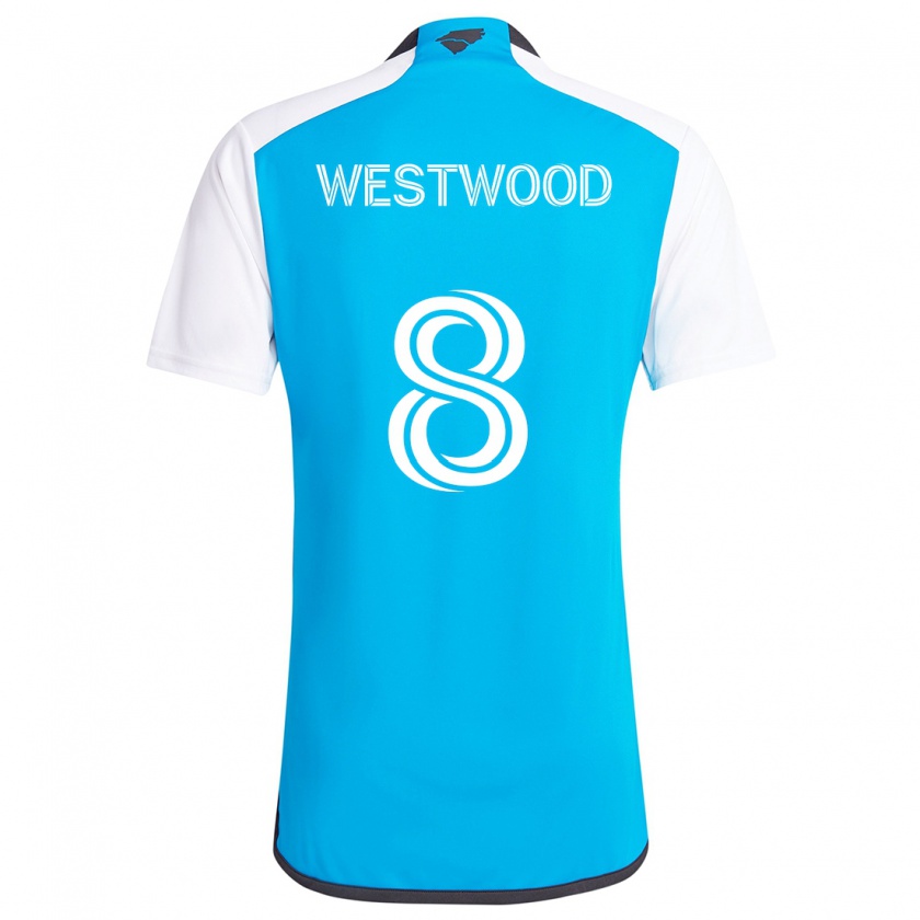 Kandiny Hombre Camiseta Ashley Westwood #8 Azul Blanco 1ª Equipación 2024/25 La Camisa Chile