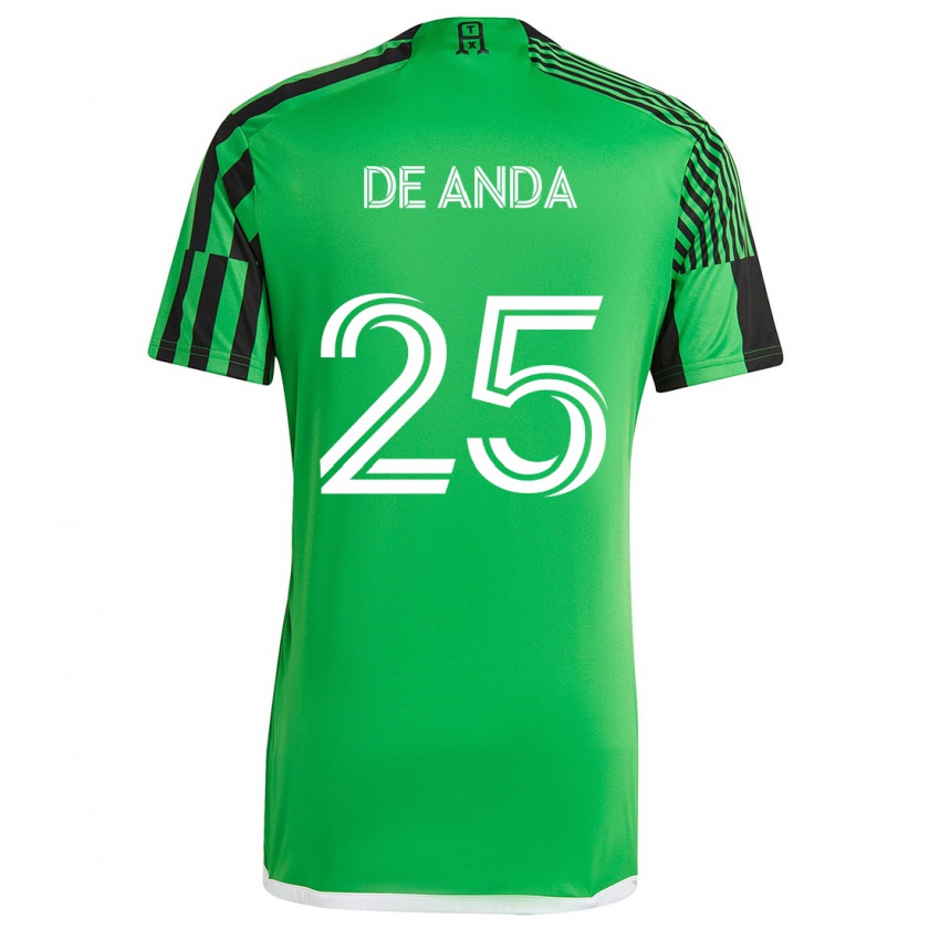 Kandiny Hombre Camiseta Anthony De Anda #25 Verde Negro 1ª Equipación 2024/25 La Camisa Chile