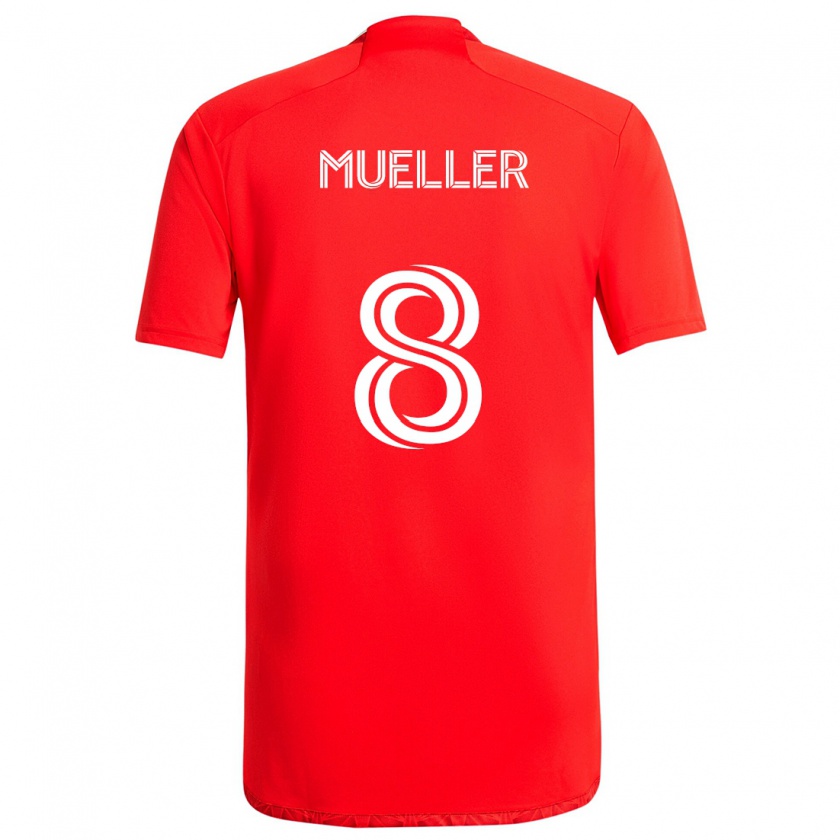 Kandiny Hombre Camiseta Chris Mueller #8 Rojo Blanco 1ª Equipación 2024/25 La Camisa Chile