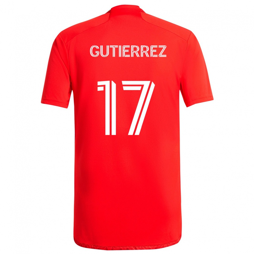 Kandiny Hombre Camiseta Brian Gutiérrez #17 Rojo Blanco 1ª Equipación 2024/25 La Camisa Chile