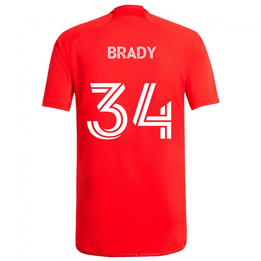 Kandiny Hombre Camiseta Chris Brady #34 Rojo Blanco 1ª Equipación 2024/25 La Camisa Chile