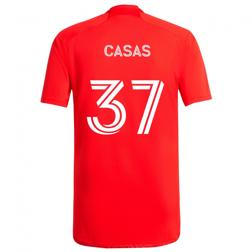 Kandiny Hombre Camiseta Javier Casas #37 Rojo Blanco 1ª Equipación 2024/25 La Camisa Chile