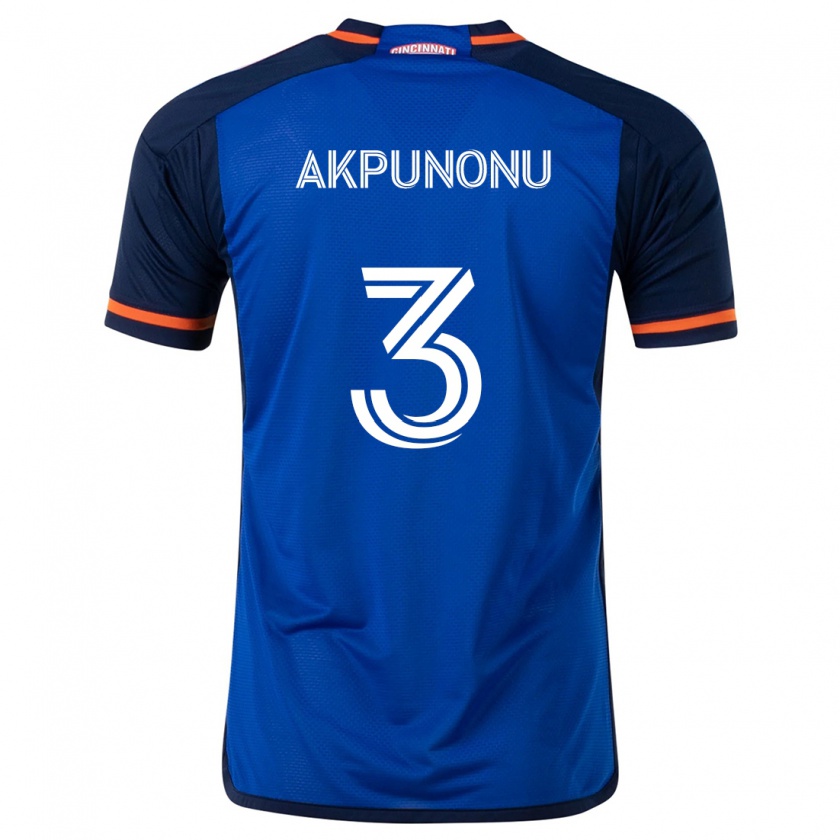 Kandiny Hombre Camiseta Joey Akpunonu #3 Azul Blanco 1ª Equipación 2024/25 La Camisa Chile