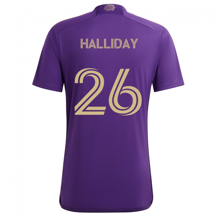 Kandiny Hombre Camiseta Michael Halliday #26 Púrpura Amarillo 1ª Equipación 2024/25 La Camisa Chile