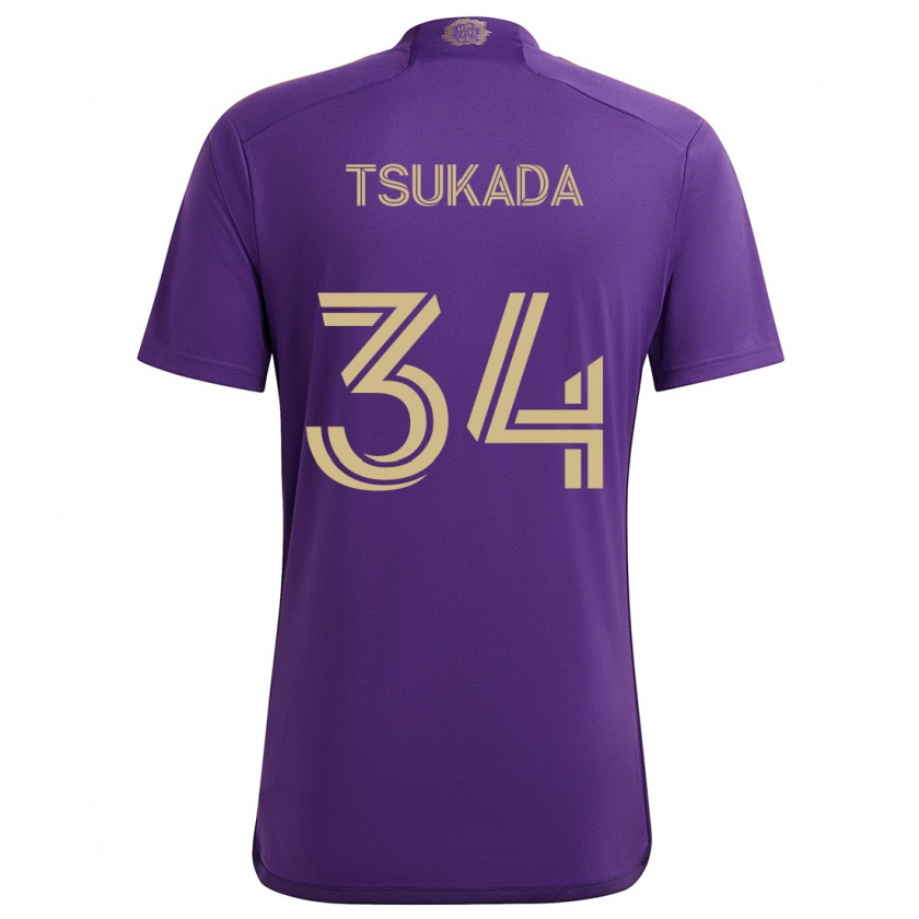 Kandiny Hombre Camiseta Yutaro Tsukada #34 Púrpura Amarillo 1ª Equipación 2024/25 La Camisa Chile